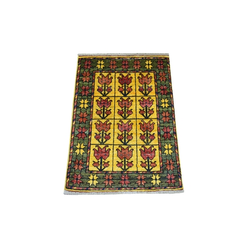 Yellow Turkeman Ersari with Tribal Design, Natural Dyes, Hand Knotted, Ghazni Wool Oriental 