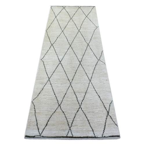 Ivory, Hand Knotted, Moroccan Berber with Criss Cross Pattern, Soft and Pliable Wool, Natural Dyes, Runner Oriental 