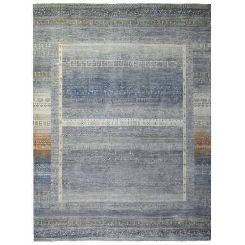 Gray, Afghan Kashkuli Gabbeh with Soft Cool Tones Hand Spun Wool, Fine Weave, Natural Dyes, Hand Knotted, Oversized, Oriental 