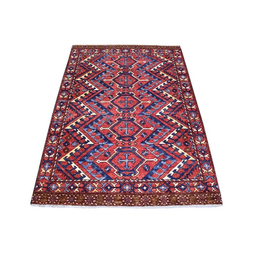 Brick Red Afghan Ersari with Geometric Repetitive Triangle Design, Natural Dyes, Hand Knotted Pure Wool Oriental 