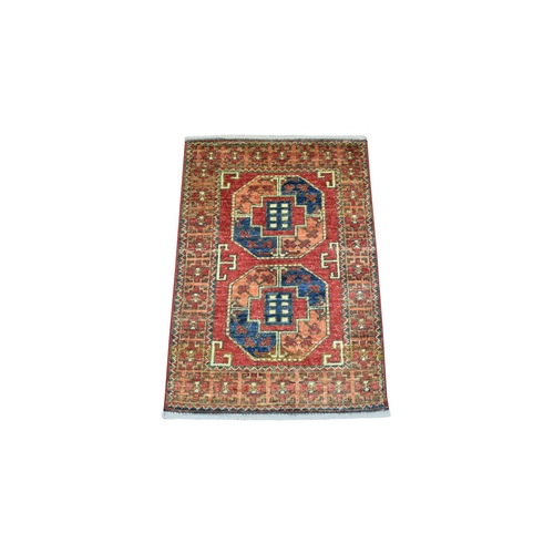 Brick Red, Natural Dyes, Afghan Ersari with Elephant Feet Design, Hand Knotted, Pure Wool Oriental 