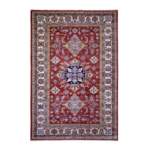 Rich Red Afghan Super Kazak with Geometric Medallion Design, Hand Knotted, Natural Dyes, 100% Wool Oriental 