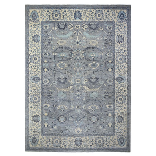 Gray, Densely Woven Fine Peshawar with Ziegler Mahal Design, Afghan Wool Natural Dyes Hand Knotted, Oriental Rug