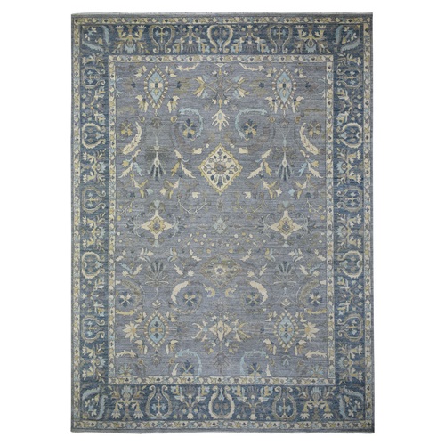 Gray, Natural Dyes Hand Knotted Densely Woven, Fine Peshawar with Mahal Design Shiny and Soft Wool, Oriental Rug