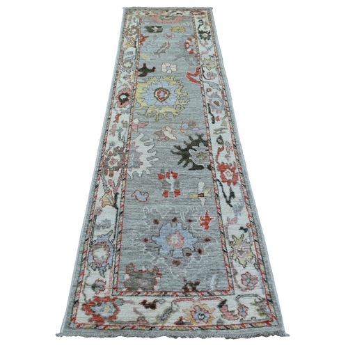 Gray, Afghan Angora Oushak  with Pop of Colors, Hand Knotted, Extra Soft Wool Runner Oriental 