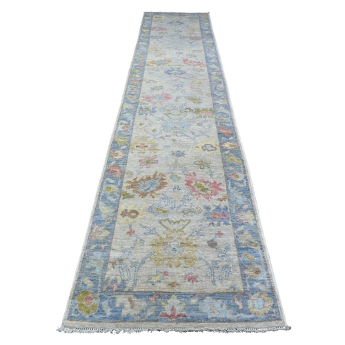 Gray Afghan Angora Oushak with Soft Colors, Hand Knotted, Soft and Shiny Wool Wide XL Runner Oriental 