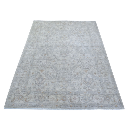 Ivory, Extra Soft Wool Natural Dyes Hand Knotted, White Wash Peshawar, Oriental Rug