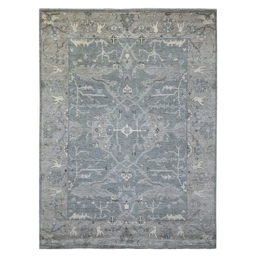 Gray Afghan Angora Ushak with Flowing and Open Design, Hand Knotted Soft and Shiny Wool Oriental 