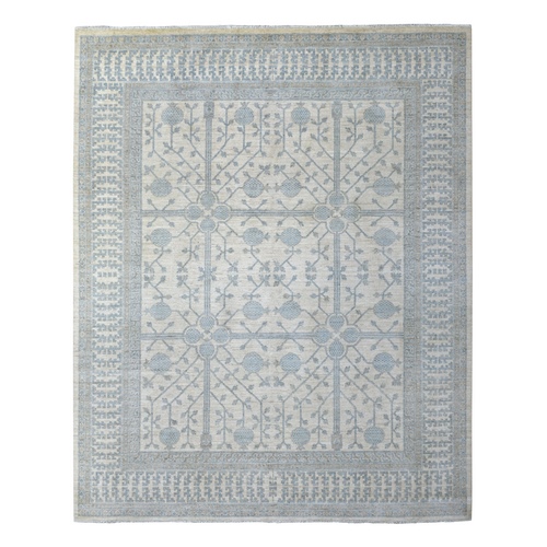 Ivory, Pure Wool Natural Dyes Hand Knotted, White Wash Peshawar with Samarkand Design, Oriental Rug