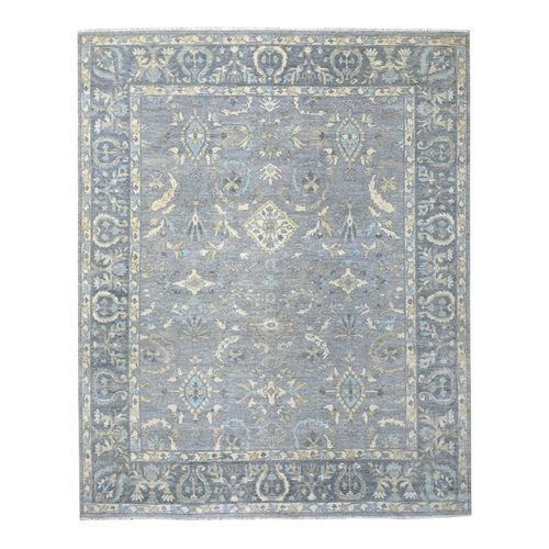Gray, Hand Knotted Densely Woven, Fine Peshawar with Mahal Design Pure Wool Natural Dyes, Oriental Rug