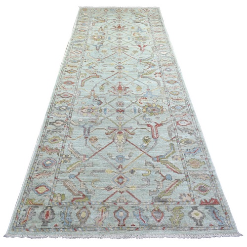 Gray, Afghan Angora Ushak Hand Knotted, Natural Dyes Pure Wool, Wide Runner Oriental Rug