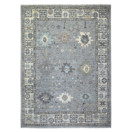 Stone Gray, Afghan Wool Hand Knotted, Fine Peshawar with Flowers and Animal Figurines Karajeh Design Densely Woven, Oriental Rug