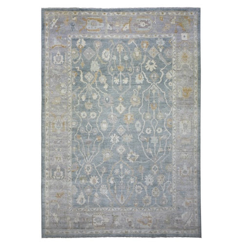 Greenish Gray, Pure Wool Hand Knotted, Afghan Angora Ushak with Leaf Design Natural Dyes, Oriental 