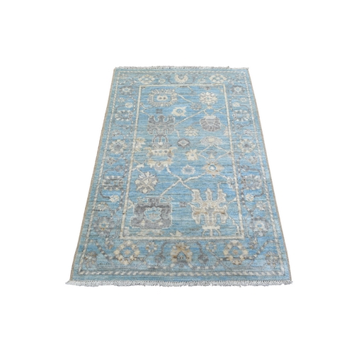 Light Blue, Afghan Wool Hand Knotted, Angora Ushak with Leaf Design Natural Dyes, Oriental 