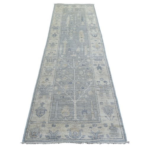 Gray, Angora Ushak with Cypress and Willow Tree Design Natural Dyes, Afghan Wool Hand Knotted, Runner Oriental Rug