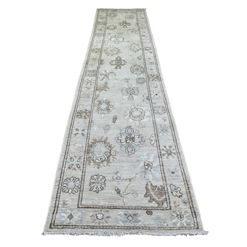 Light Gray, Angora Ushak Natural Dyes, Afghan Wool Hand Knotted, Runner Oriental Rug
