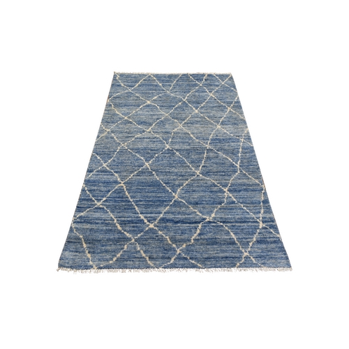 Denim Blue, Moroccan Berber with Criss Cross Pattern, Organic Wool, Hand Knotted, Natural Dyes, Oriental Rug