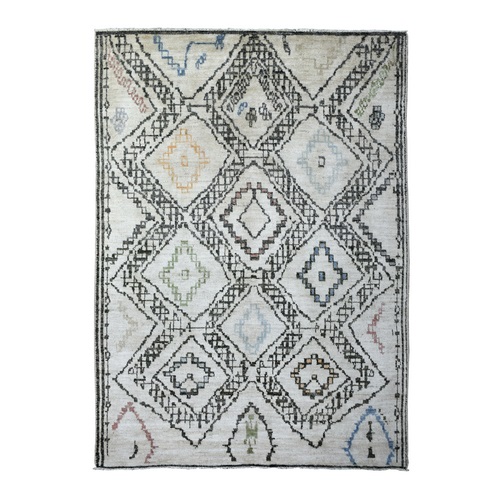 Ivory, Moroccan Berber with Boujaad Design, Natural Wool, Hand Knotted, Natural Dyes, Oriental Rug