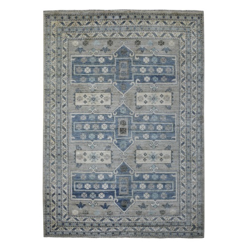 Gray, Anatolian Design with Geometric Medallions, Supple Wool Hand Knotted, Oriental 