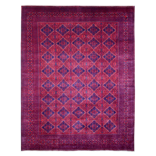 Deep and Rich Red, Hand Knotted, Afghan Khamyab with Geometric Medallion Design, Shiny Wool, Oriental 