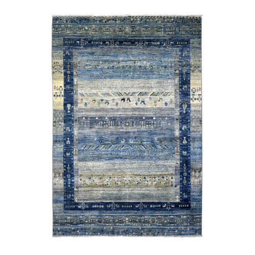 Shades of Blue, Influenced by Motifs in Nature, Fine Weave, Afghan Kashkuli Gabbeh Pure Wool Hand Knotted Oriental 