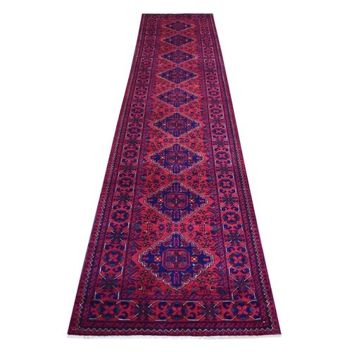 Rich Red, Afghan Khamyab with Geometric Medallion Design, Soft and Shiny Wool, Hand Knotted, Denser Weave, Runner Oriental 