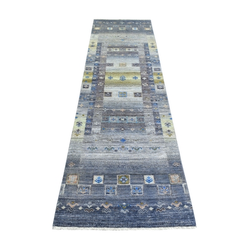 Shades of Gray, Afghan Kashkuli Gabbeh with Pictorial Design, Hand Knotted, Fairly Short Pile, Natural Dyes, 100% Wool Runner Oriental 