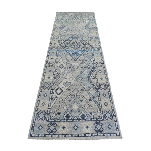 Gray, Extra Soft Wool, Anatolian Village Inspired Geometric Design, Hand Knotted, Runner Oriental 
