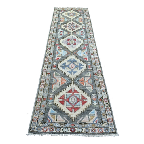 Charcoal Gray, Hand Knotted, Anatolian Village Inspired Oushak, Pure Wool, Runner Oriental 