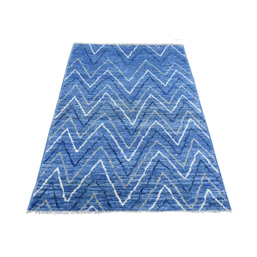 Denim Blue, Moroccan Berber with Serrated Design, Hand Knotted, Soft and Pliable Wool, Natural Dyes, Oriental 