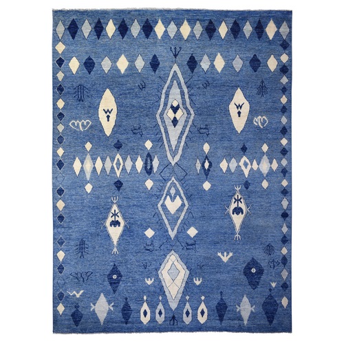 Denim Blue, Moroccan Berber with Boujaad Design, Pure Wool, Hand Knotted, Natural Dyes, Oriental Rug