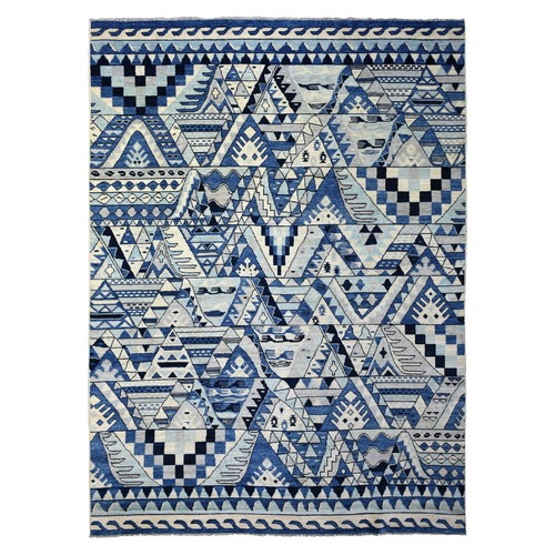Denim Blue, Anatolian Village Inspired Geometric Style Natural Dyes, Soft Wool Hand Knotted, Oriental 