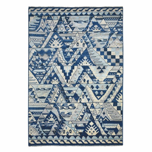Denim Blue, Natural Wool Hand Knotted, Anatolian Village Inspired with Patchwork Design Natural Dyes, Oriental Rug