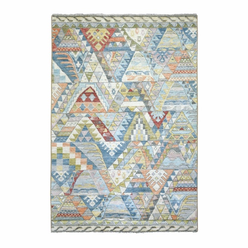 Colorful, Anatolian Village Inspired with Triangular Design Natural Dyes, Soft and Supple Wool Hand Knotted, Oriental Rug