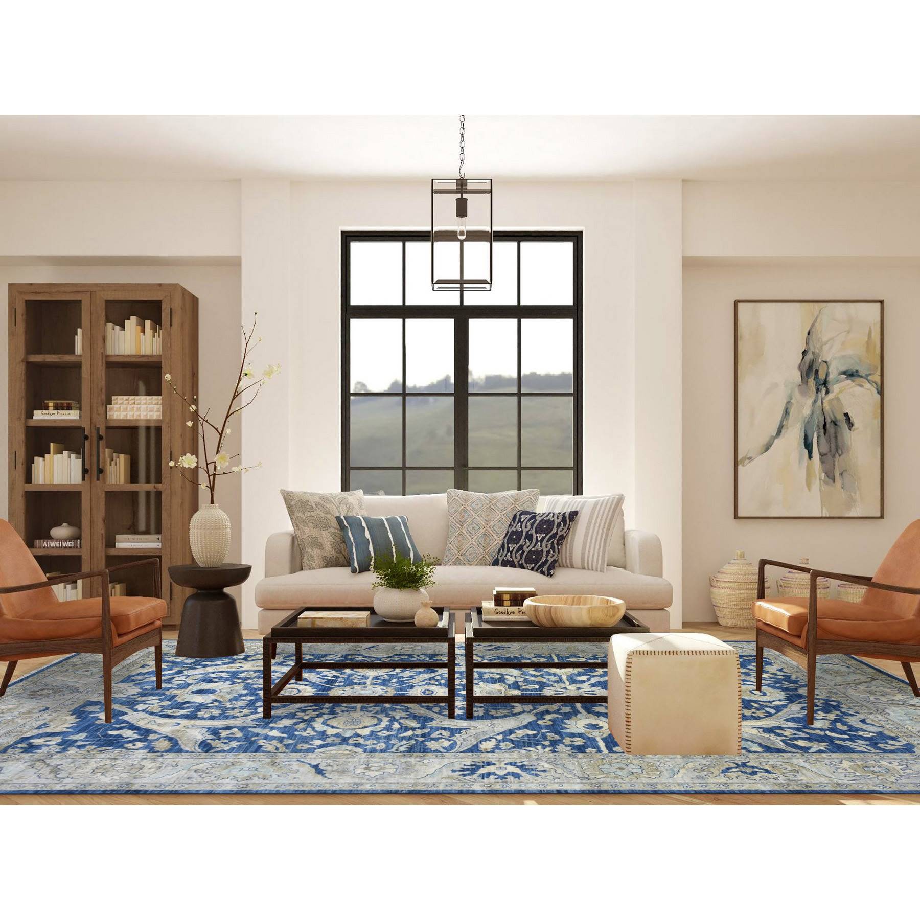 Oushak-And-Peshawar-Hand-Knotted-Rug-359700