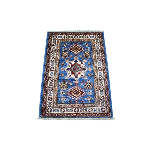 Denim Blue, Soft Wool Hand Knotted, Afghan Super Kazak with Tribal Design, Natural Dyes Densely Woven, Mat Oriental 