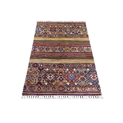 Colorful, Hand Knotted Afghan Super Kazak with Khorjin Design, Natural Dyes Densely Woven Ghazni Wool, Oriental 