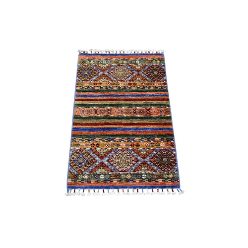 Colorful, Ghazni Wool Hand Knotted, Afghan Super Kazak with Khorjin Design Natural Dyes Densely Woven, Mat Oriental 