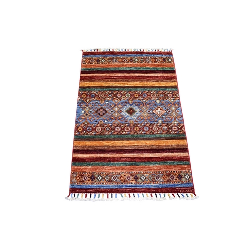 Colorful, Densely Woven Shiny and Soft Wool Hand Knotted, Caucasian Super Kazak with Khorjin Design Natural Dyes, Mat Oriental 