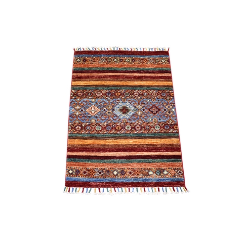 Colorful, Natural Dyes Densely Woven Ghazni Wool Hand Knotted, Afghan Super Kazak with Khorjin Design, Mat Oriental 