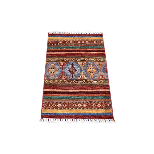Colorful, Caucasian Super Kazak with Khorjin Design Natural Dyes, Densely Woven Pure Wool Hand Knotted, Mat Oriental 