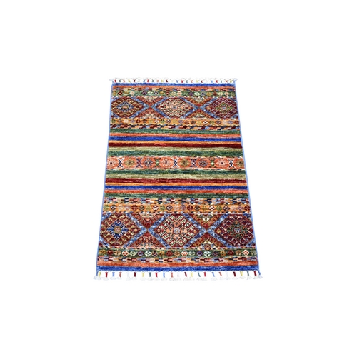 Colorful, Hand Knotted Afghan Super Kazak with Khorjin Design, Natural Dyes Densely Woven Ghazni Wool, Mat Oriental 