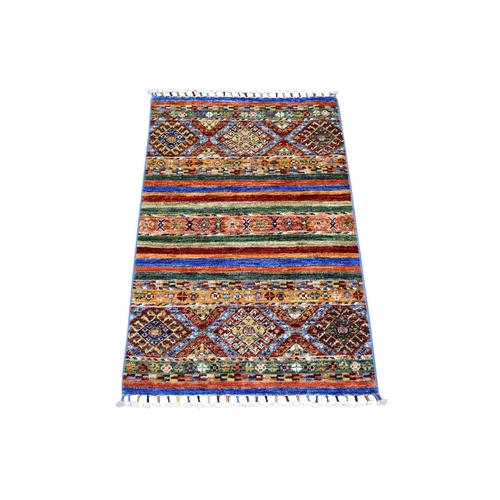 Colorful, Hand Knotted Afghan Super Kazak with Khorjin Design, Natural Dyes Densely Woven Ghazni Wool, Mat Oriental 