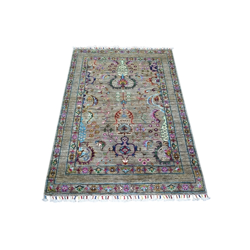 Taupe Gray Caucasian Super Kazak with Mahal Design, Natural Dyes Densely Woven, Pure Wool Hand Knotted, Oriental 
