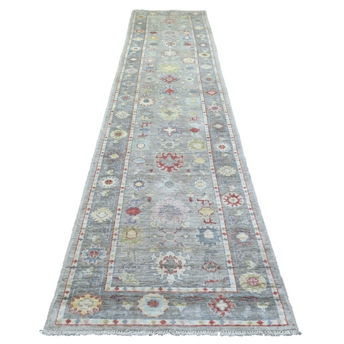 Gray, Afghan Angora Oushak with Colorful Leaf Design Natural Dyes, Soft Wool Hand Knotted, Runner Oriental Rug