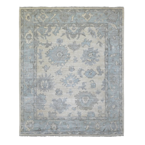 Ivory, Hand Knotted Afghan Angora Oushak with Leaf Design, Natural Dyes Soft Wool, Oriental Rug