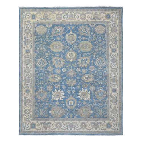 Light Blue, Hand Knotted Fine Peshawar with All Over Motif, Densely Woven Organic Wool, Oriental Rug