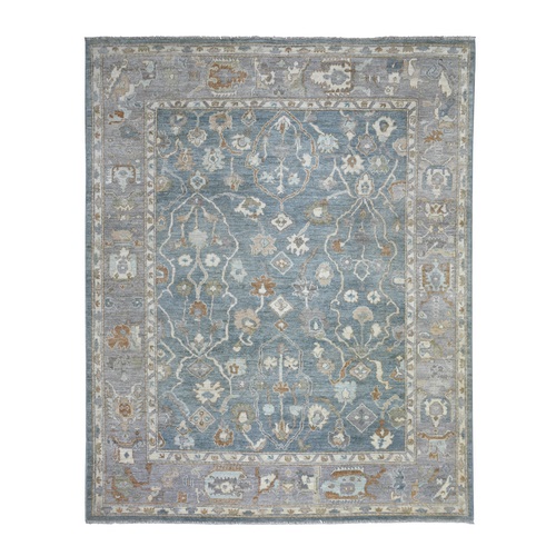 Silver Blue Angora Oushak Flowing And Open Design Natural Dyes, Afghan Wool Hand Knotted Oriental Rug
