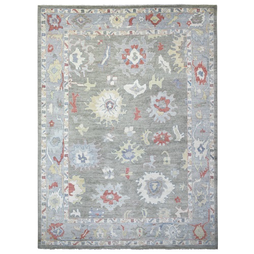 Silver Gray Angora Oushak Bold Colors With Leaf Design Natural Dyes, Afghan Wool Hand Knotted Oversized Oriental Rug
