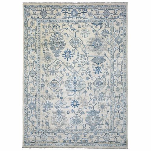 Ivory Angora Oushak Soft Colors With Leaf Design Natural Dyes, Afghan Wool Hand Knotted Oriental Rug
